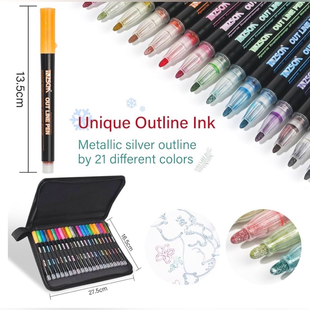 21 Outline Metallic Markers | Squiggles for Metal, Wood, Ceramic, Glass | New - Picture 2 of 10